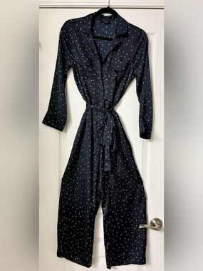 Lucky Brand Black Polka Dot Tie-Waist Jumpsuit